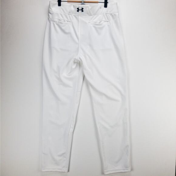 Under Armour HeatGear Track Pants Men’s L 32" Inseam White Reinforced Knees Logo - Picture 10 of 12